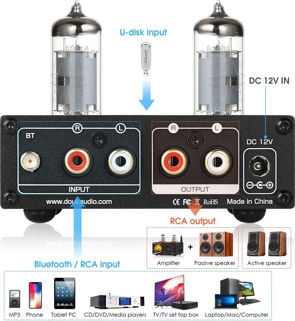 Préamplificateur à tubes HiFi stéréo sans fil avec décodeur USB - 3