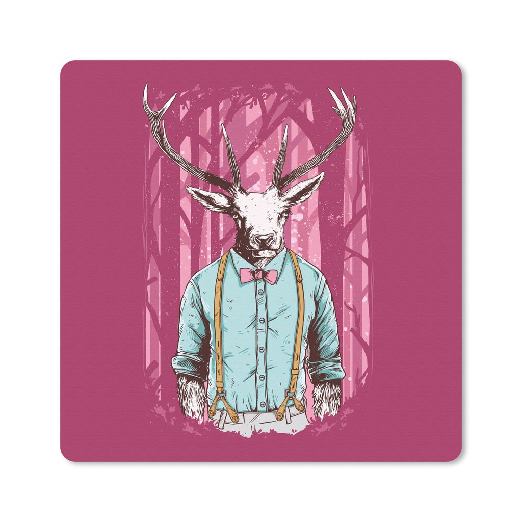 MuchoWow Mauspad Mousepad Jahrgang - Hirsch - Wald 20x20 cm - Mousepads - Maus Mat - Pad - Mausunterlage - Desk Mat - Bureauartikeln