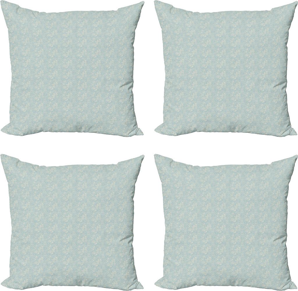 ABAKUHAUS Hipster Kissenbezug Set (4 Stück), heiter Natur, Moderner Doppelseitiger Digitaldruck, 60 cm x 60 cm, Hellblau und Beige
