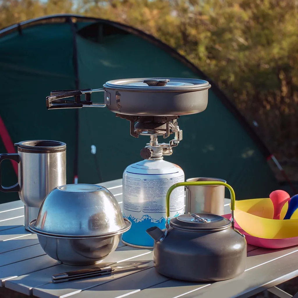 Matériel cuisine plein air pour randonnée avec réchaud et casserole - 2