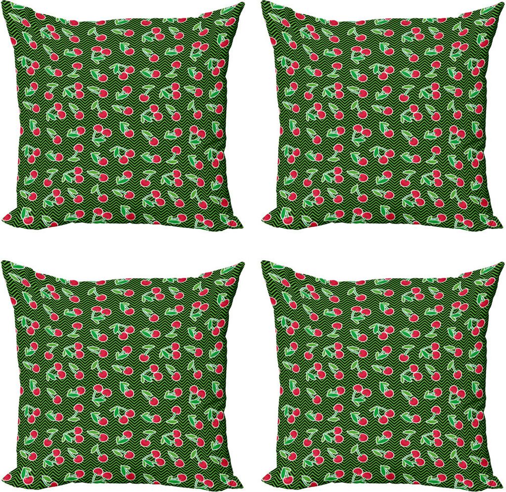 ABAKUHAUS Kirsche Kissenbezug Set (4 Stück), Frische Früchte auf Zick-Zack-Art, Moderner Doppelseitiger Digitaldruck, 45 cm x 45 cm, Smaragd Dark...