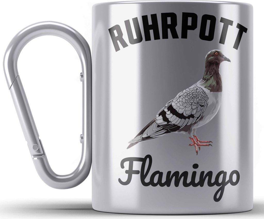 Trendation - Taubenzüchter Geschenk Zaubenzucht Zubehör Tauben Edelstahl Tasse Karabiner Lustiger Spruch Taubenflüsterer Becher Ruhrpott Flaming...