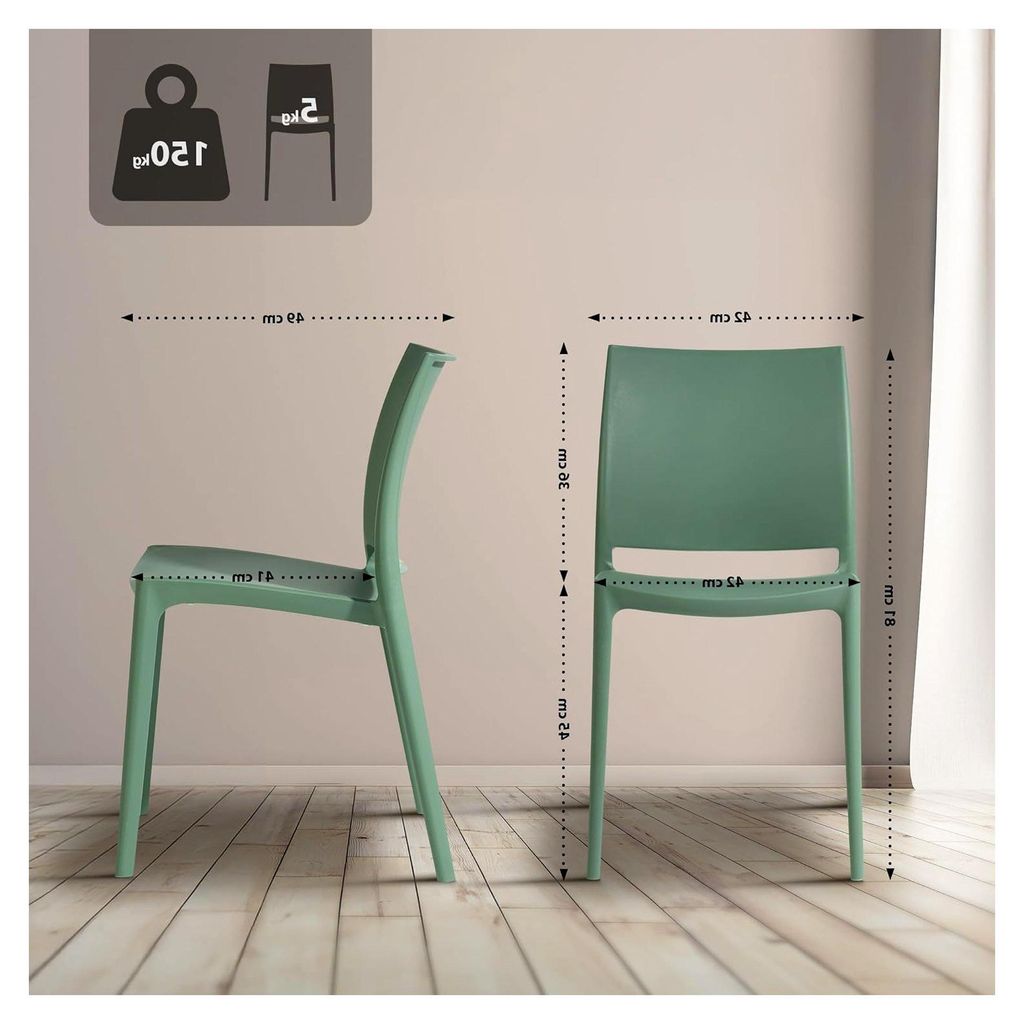 2er-Set Gartenstuhl Meton, stapelbar, pflegeleicht aus Kunststoff, wetterfest und UV-beständig, bis 150 kg belastbar, Farbe: Oliv