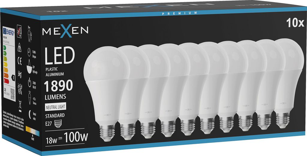 Mexen Nova 10x LED-Glühbirne E27, A70, 18W, Neutral - Produktbild 