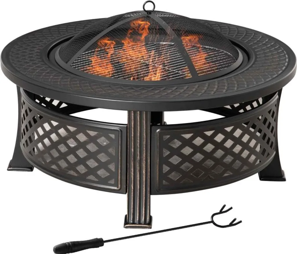 Brasero barbecue en acier noir 81cm avec grille et couvercle de sécurité