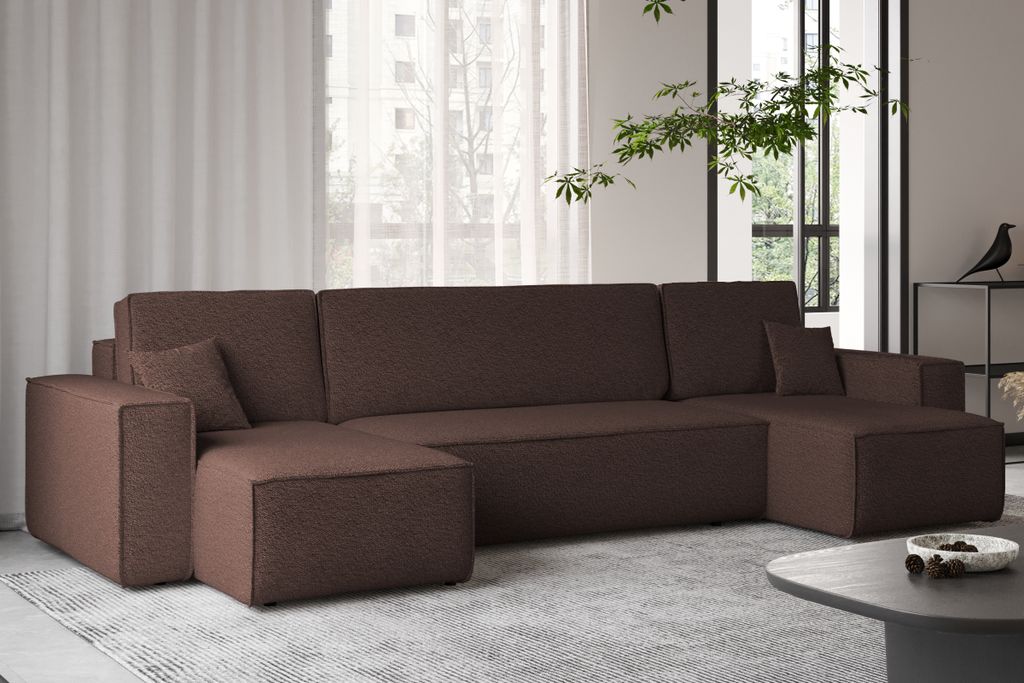 Kaiser Möbel mit schlaffunktion und bettkasten, Sofa U-form, Couch U-form BEST stoff Abriamo Braun