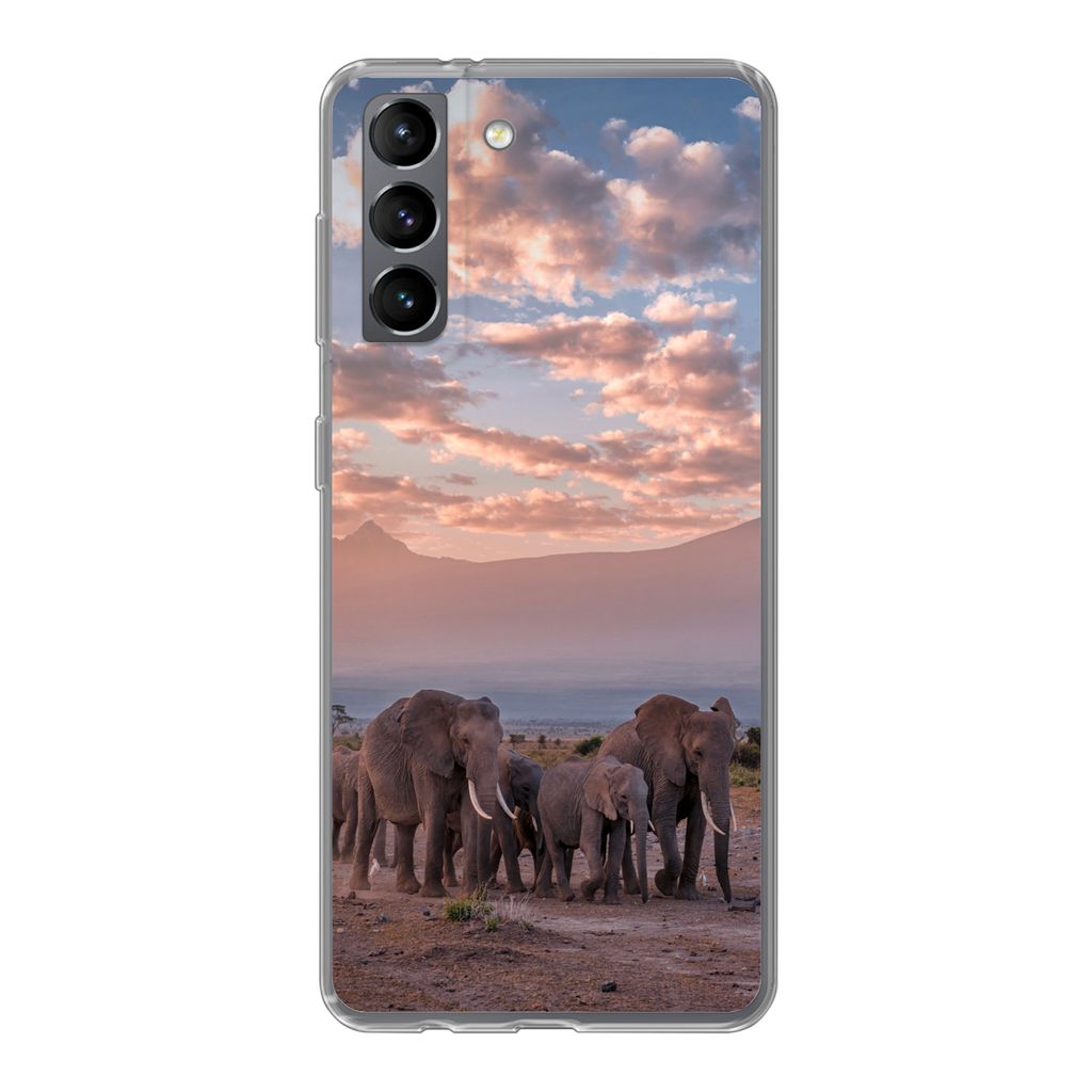 MuchoWow Handyhülle Schutzhülle Hülle für Samsung Galaxy S21 Elefant - Tiere - Abend - Landschaft - Savanne Silikon Softcase Handy Hülle - S...