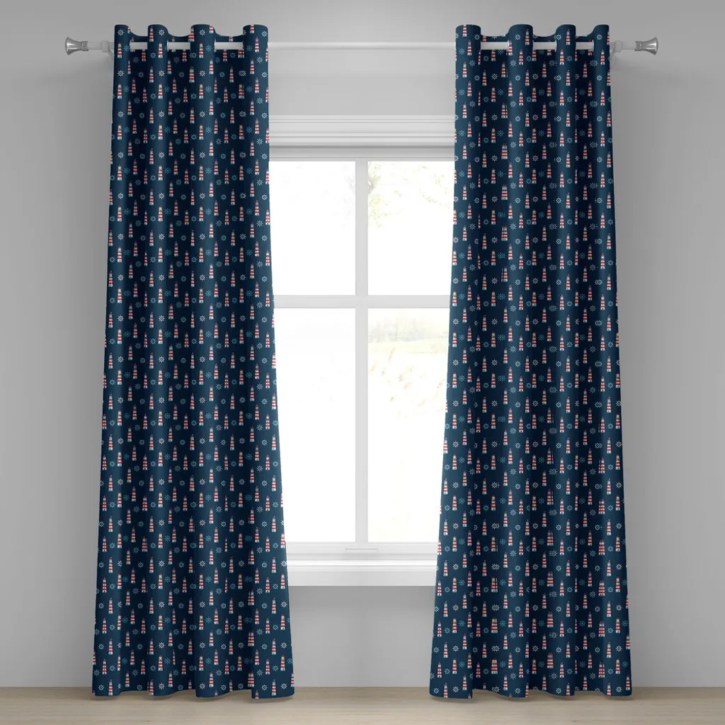 Rideau à œillets phare 280 x 245 cm, motifs marins ABAKUHAUS pour enfant