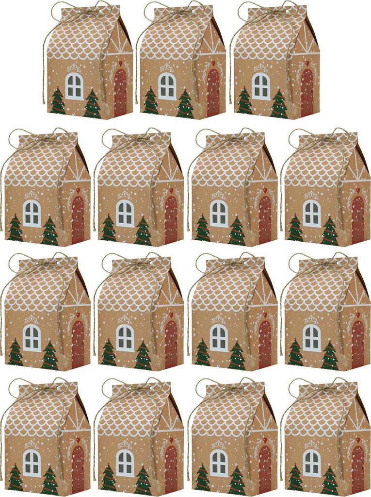 Weihnachtsgeschenkbox mit Griff, Papierhausform, Verpackung für Süßigkeiten, Kekse, Schmuck, kreative Weihnachtsgeschenkverpackung