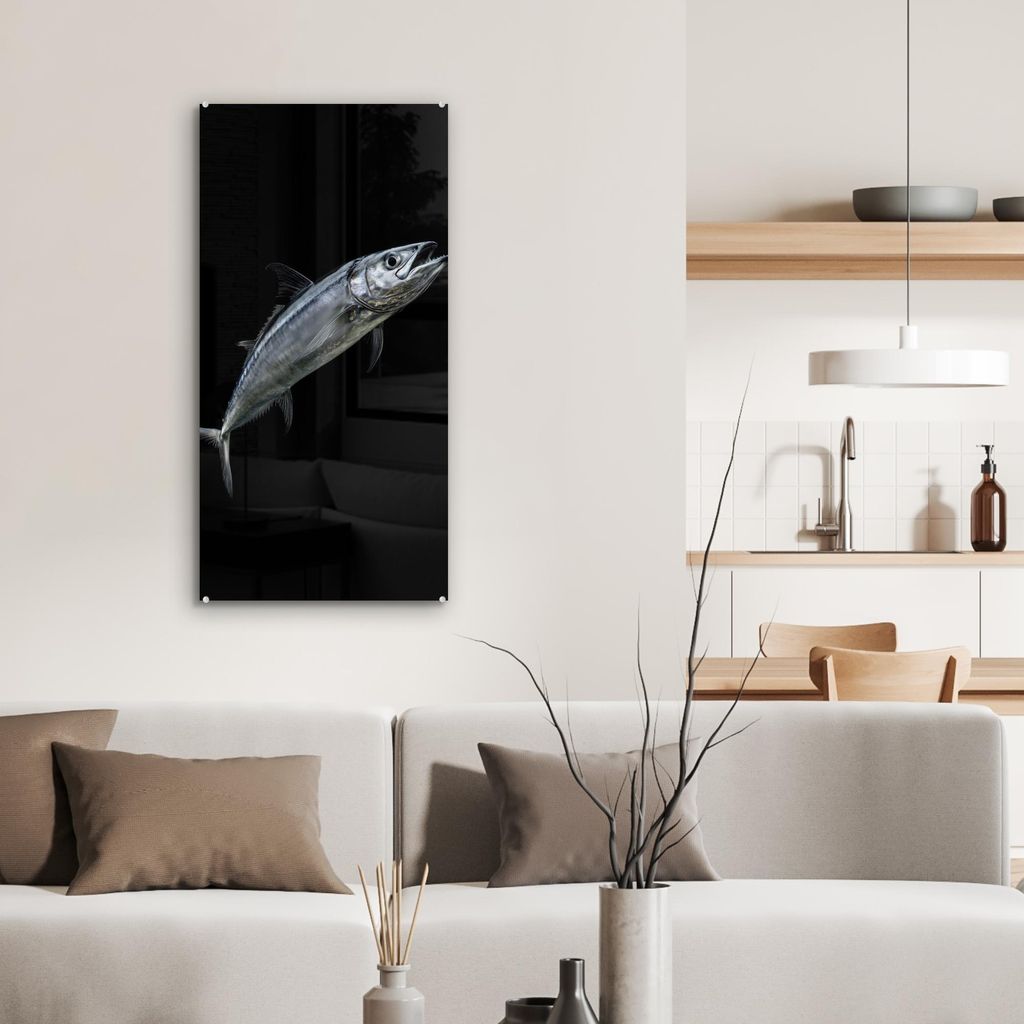MuchoWow Glasbilder - Bilder auf Wandbild - Foto auf Glas Makrele - Fisch - Schwarz 40x80 cm Wanddekoration aus Glas - Acrylglasbild - Acrylbilder ...