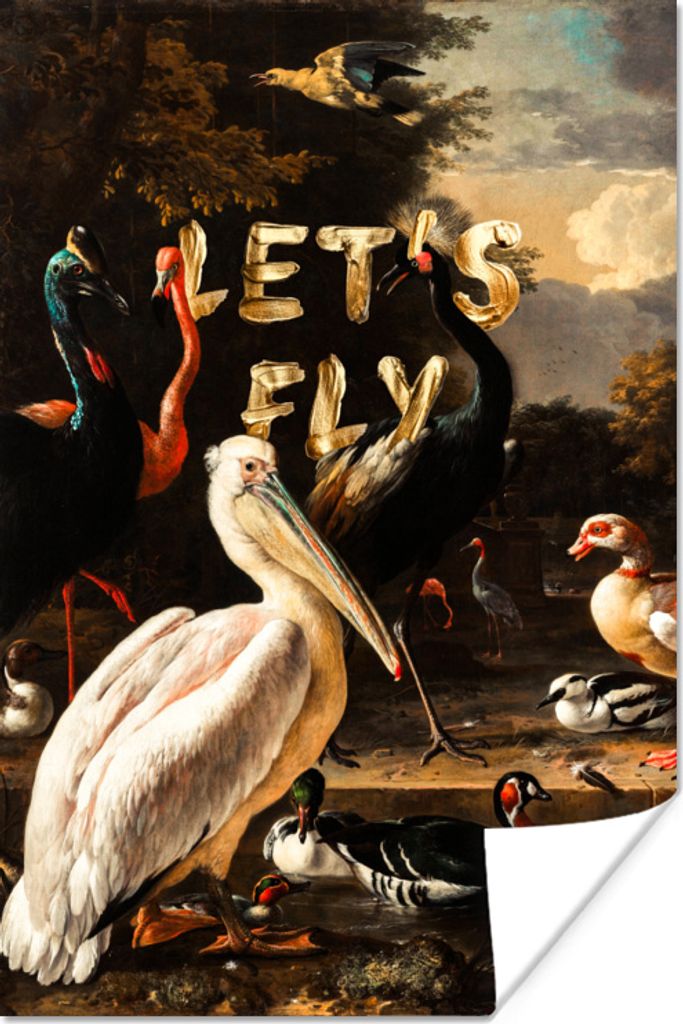 MuchoWow Poster Ein Pelikan und andere Vögel in der Nähe eines Wasserbeckens - Melchior d'Hondecoeter 20x30 cm - Papierdruck