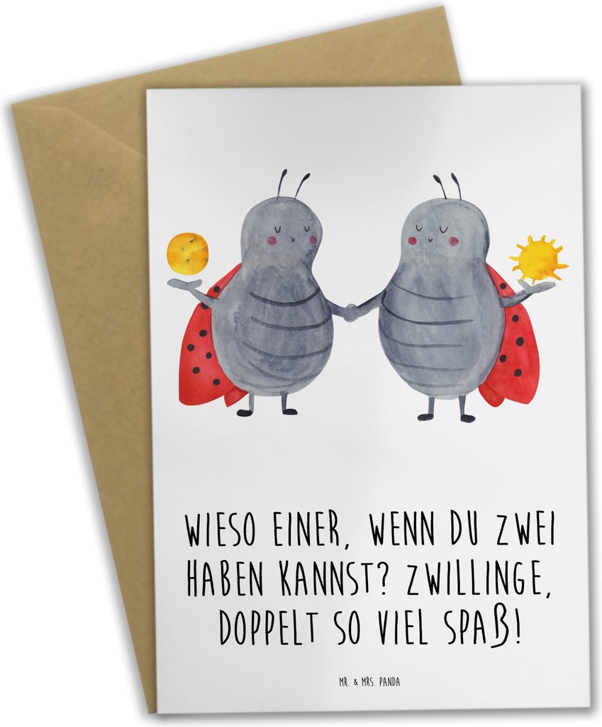 Mr. & Mrs. Panda Grußkarte Zwillinge Spaß - Weiß - Geschenk, hochzeitskarten, Horoskop, Geschenke Astrologie, lebhaft, einladungskarten, Tierkre...
