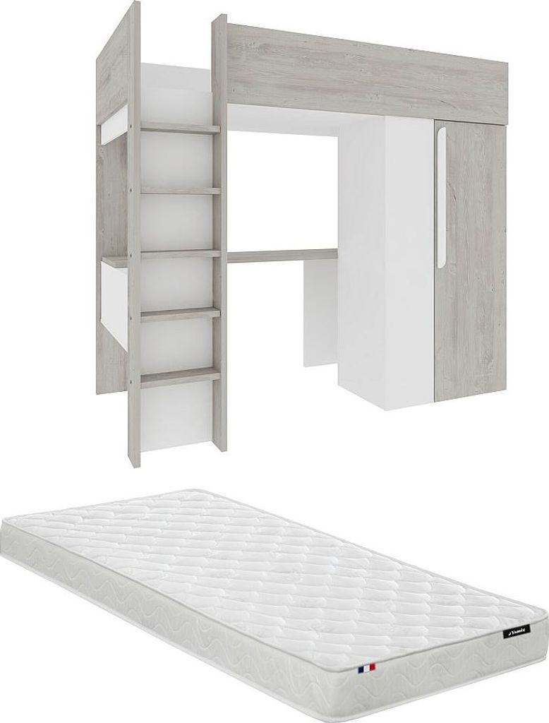 Zwischengeschossbett 90 x 200 cm mit Kleiderschrank und Produktbild 