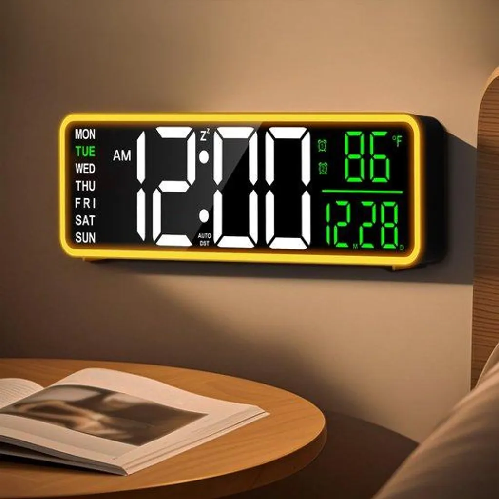 Horloge murale numérique 9 pouces avec veilleuse et température noir