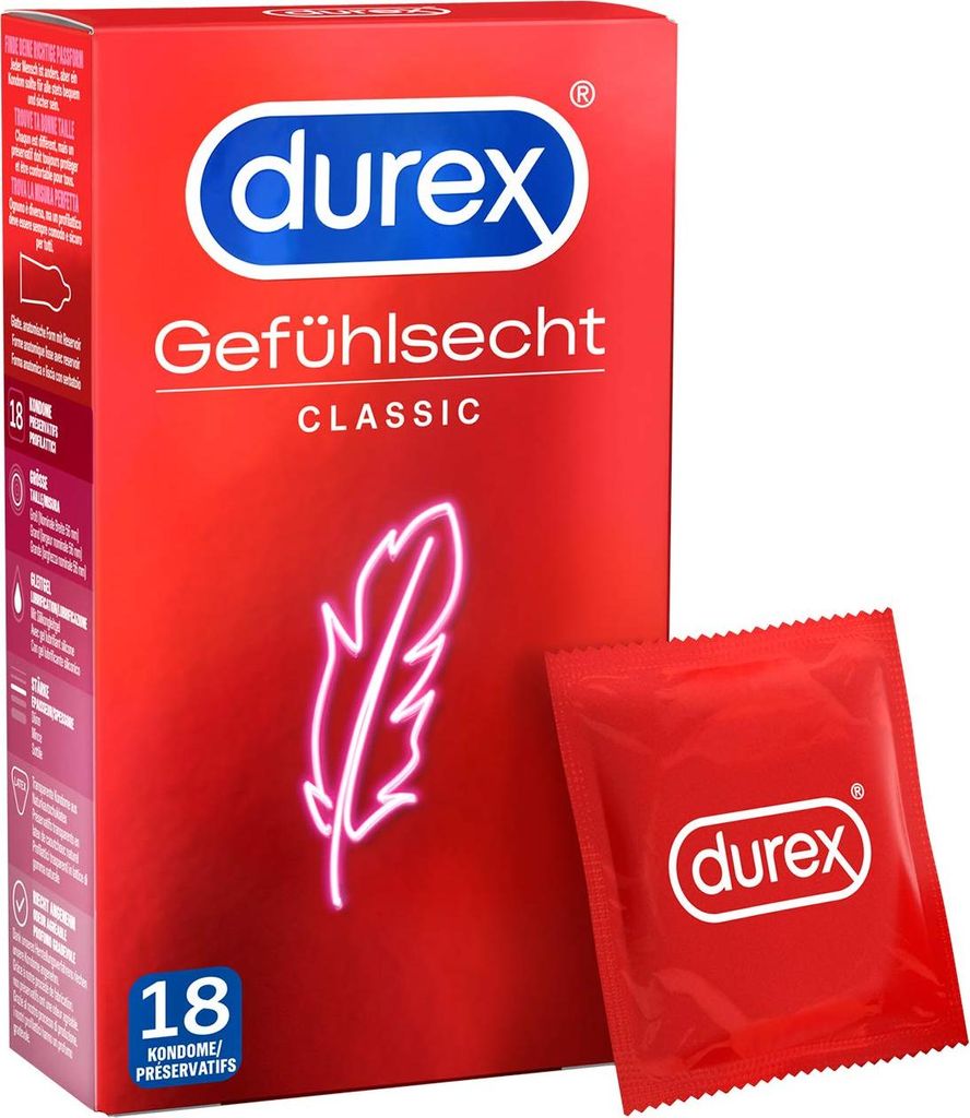 Durex Gefühlsecht Classic Kondome – Dünne, anatomische Kondome für intensiven Se