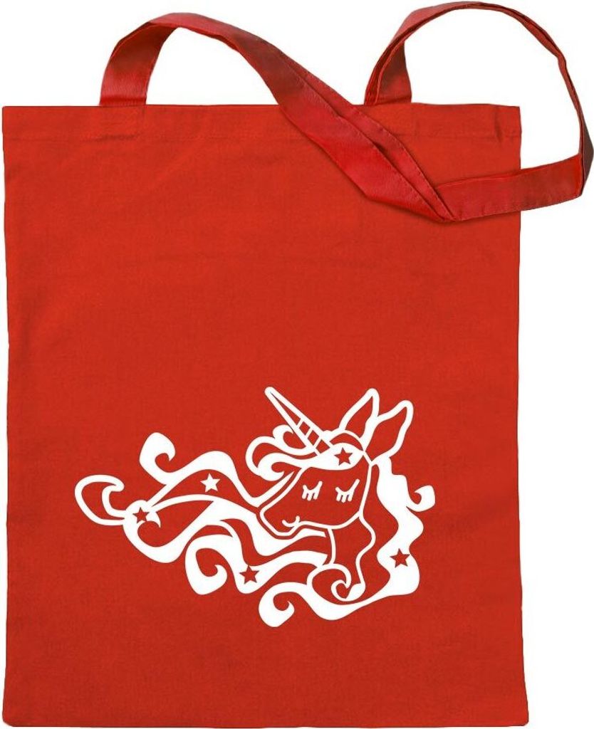 Kiwistar - Baumwolltasche - rot - Einhorn Unicorn Regenbogen - Tragetasche Stoffbeutel Umhängetasche langer Henkel