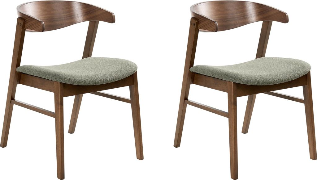 BELIANI Esszimmerstuhl 2er Set Dunkelbraun u. Grün Gummibaumholz Gepolstert mit Lehne Klassisches Design Holzstuhl mit Polstersitz