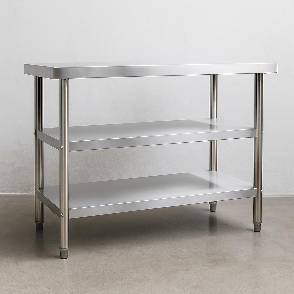 Tavolo Da Lavoro In Acciaio Inox DEMA DAT120 – 120x60 Cm – Con Ripiano E Piedi Regolabili – Per Cucine Professionali