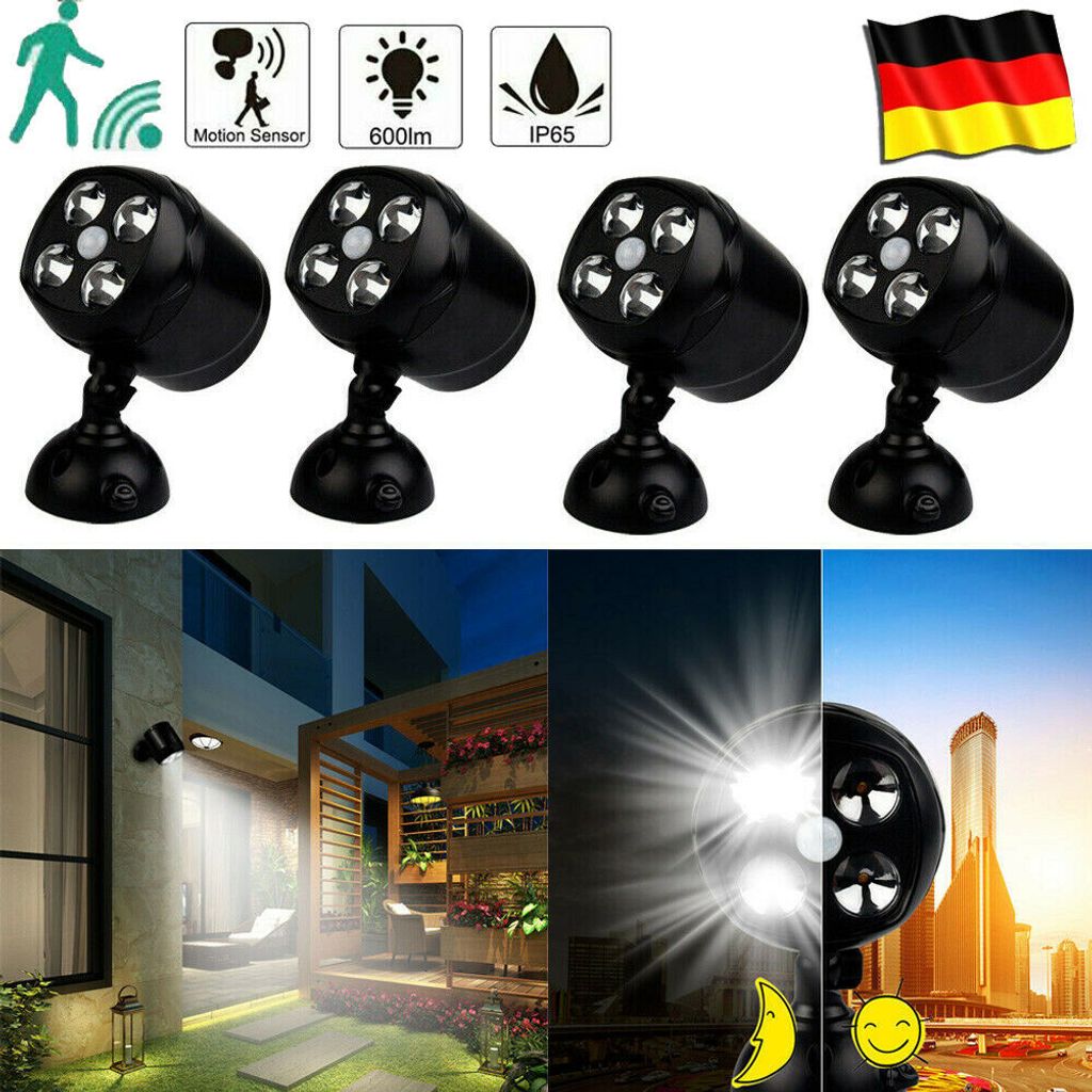 4 Stück LED Fluter mit Bewegungsmelder Außenlampe Flutlicht Strahler PIR-Sensor Lampe DE