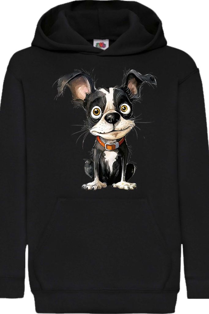 Kinder Kapuzenpullover Funny Dogs Breeds Boston Terrier Dog Breed 010, 9-11 Jahr - 140 / Schwarz