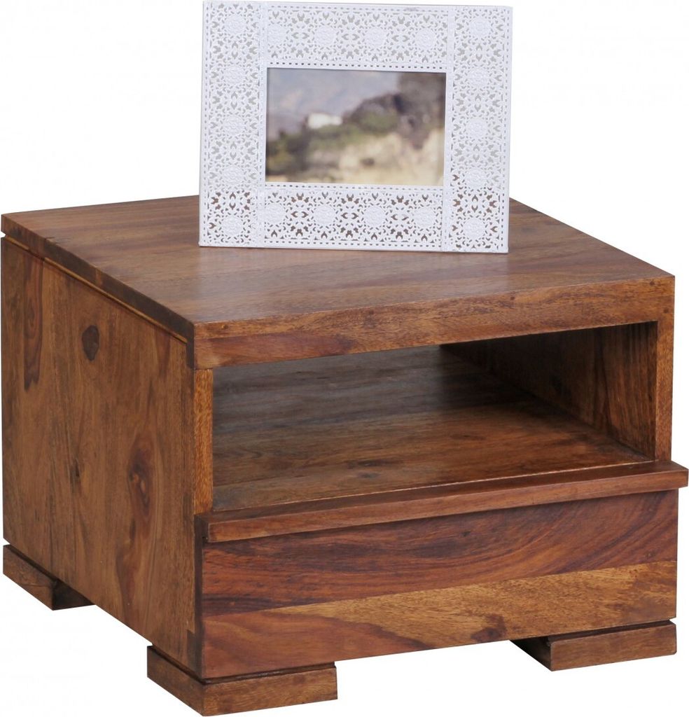 WOHNLING Nachttisch MUMBAI Massiv-Holz Sheesham Nacht-Kommode 30 cm 1 Schublade Ablage Nachtschrank Landhaus-Stil Echt-Holz