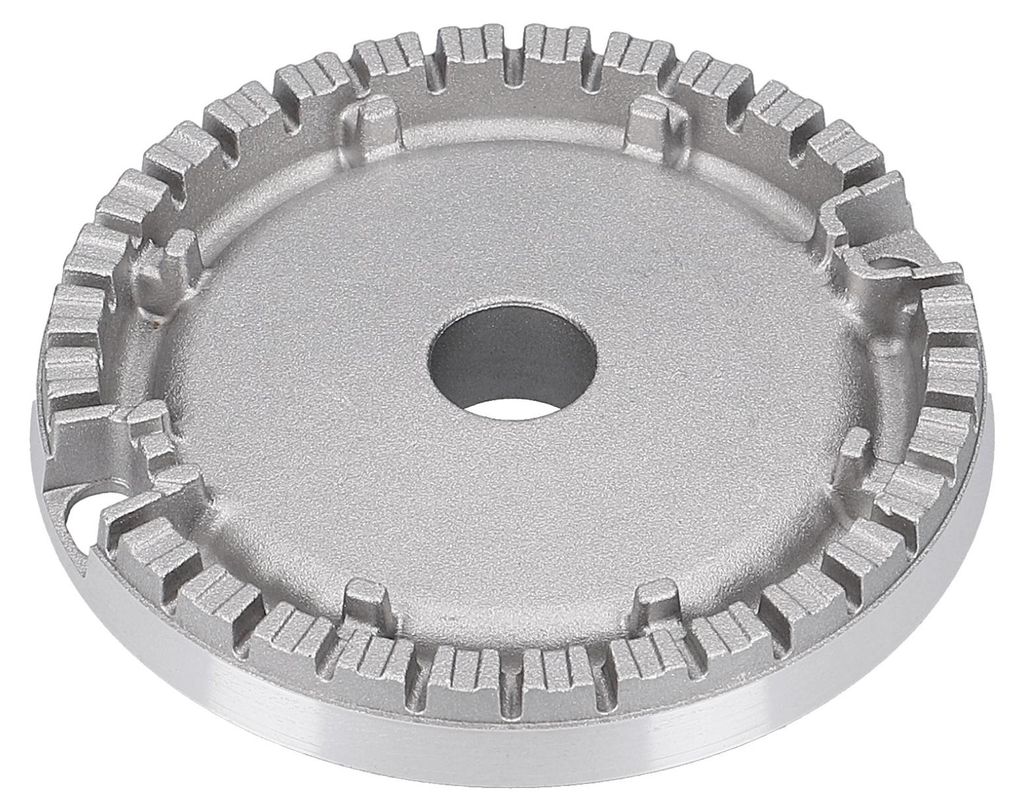 A close-up, isolated shot of a silver-colored burner grate.