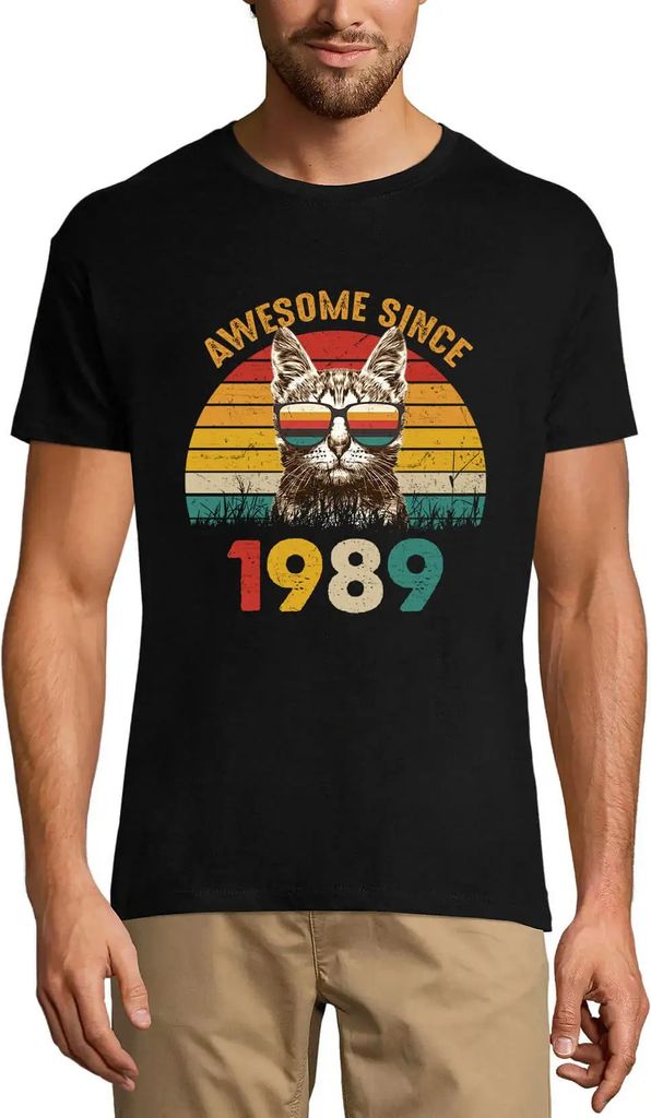 Herren Grafik T-Shirt Fantastisch seit 1989 Retro-Katze – Awesome Since 1989 Retro Cat – Geschenk 35. Geburtstag Jahrestag 35 Jahre Jubiläum 35