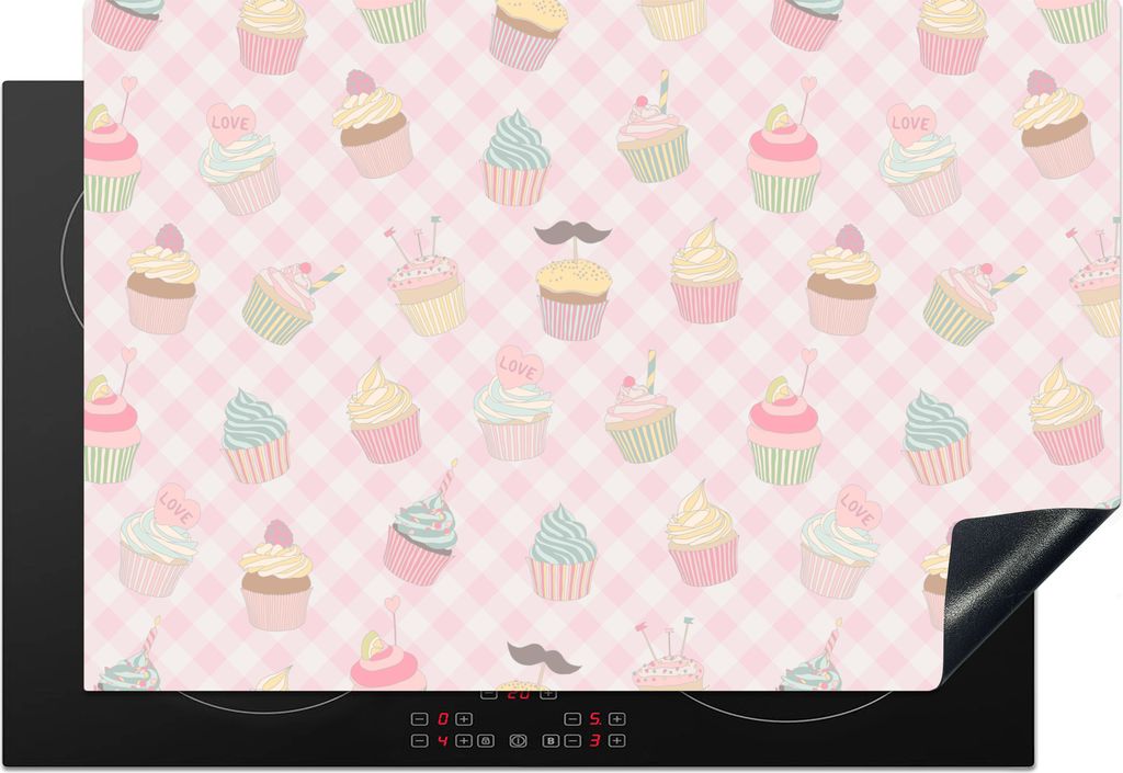 KitchenYeah Herdabdeckplatte Cupcakes - Valentinstag - Liebe - Design , 77x51cm, Küche Deko, Glaskeramikkochfeld Herdabdeckung, Abdeckplatte fù...