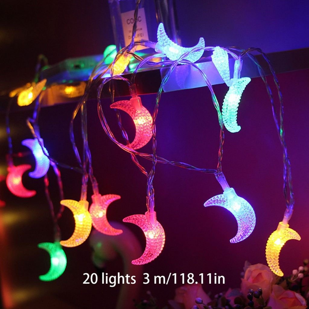 Ramadan Lichterkette 4 M Mit 20 LEDs – Mond & Sterne Design, Batterie- Oder USB-betrieben