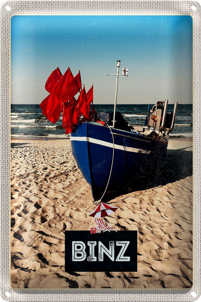 Blechschild Reise 20x30cm Binz Strand Deutschland Meer Urlaub
