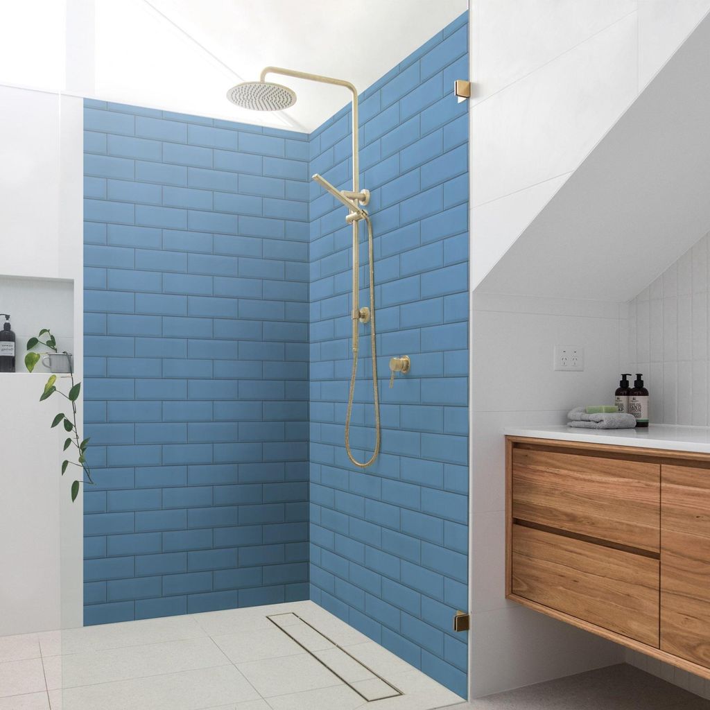 Duschrückwand Muster selbstklebend - 0.61 mm Wandpaneel wasserfest Design blau Fliesenoptik Illustration Badrückwand fugenlos Premium matt 90x210 cm