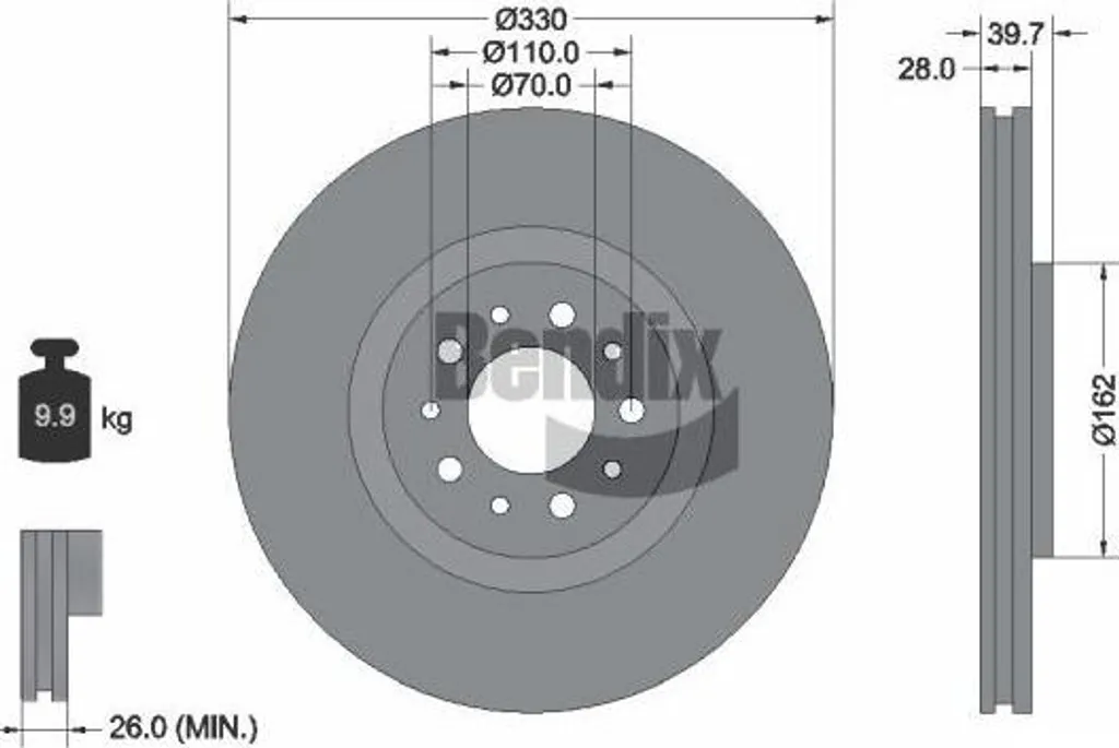 Disque de frein ventilé avant pour Giulietta et Cherokee BENDIX