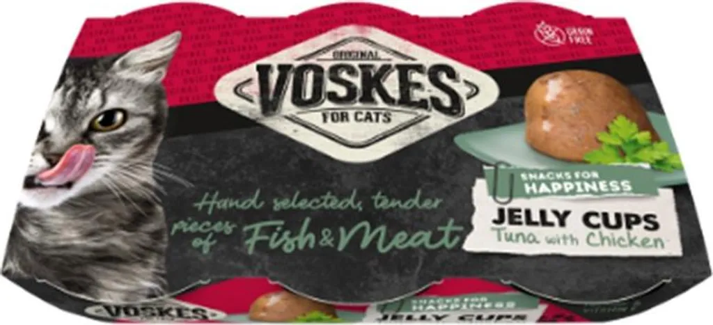 6x 25g Voskes Delicatesse Jelly Cups Thunfisch + Huhn
