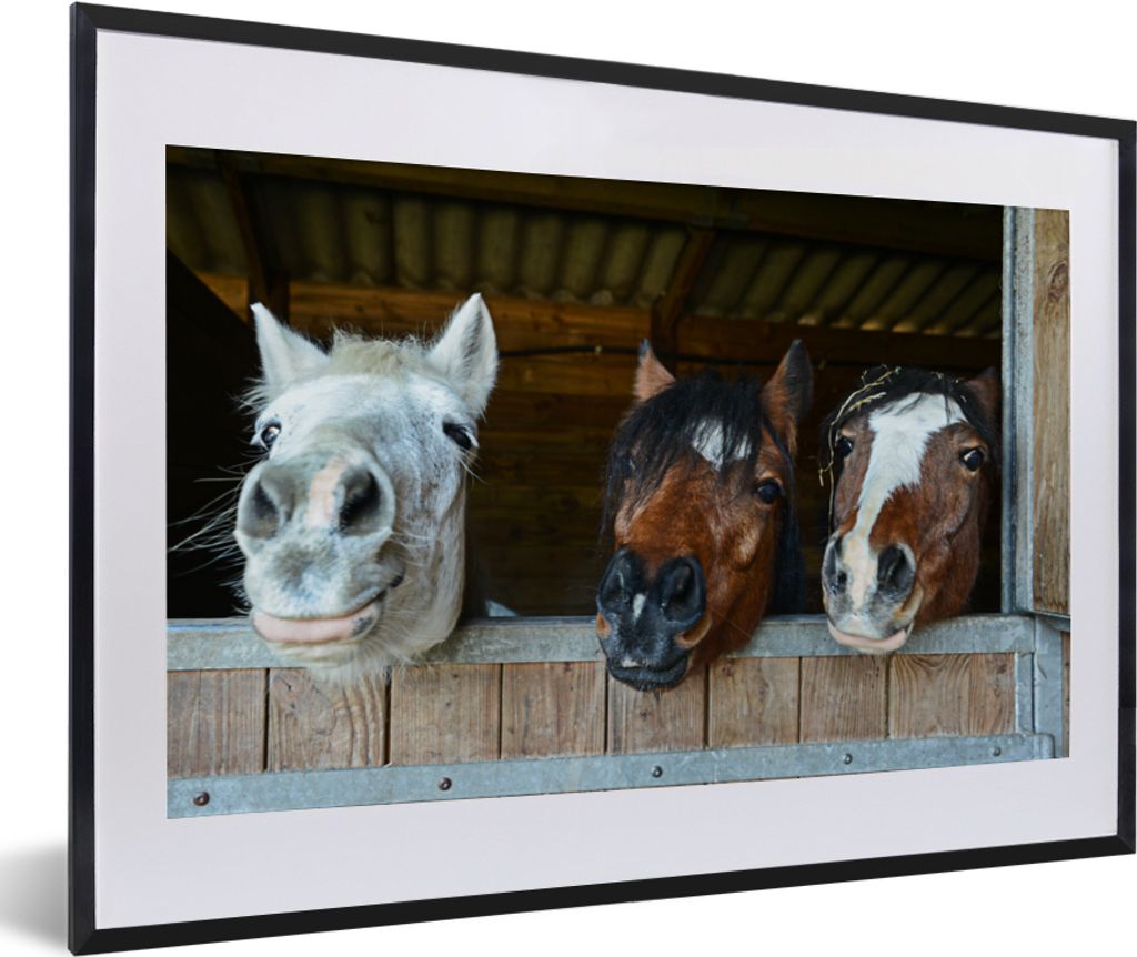MuchoWow MuchoWow Gerahmtes Poster Pferde - Tiere - Beschichtungen - Ställe 60x40 cm - Poster mit zchwarzem Bilderrahmen - Schlafzimmer - Plak...