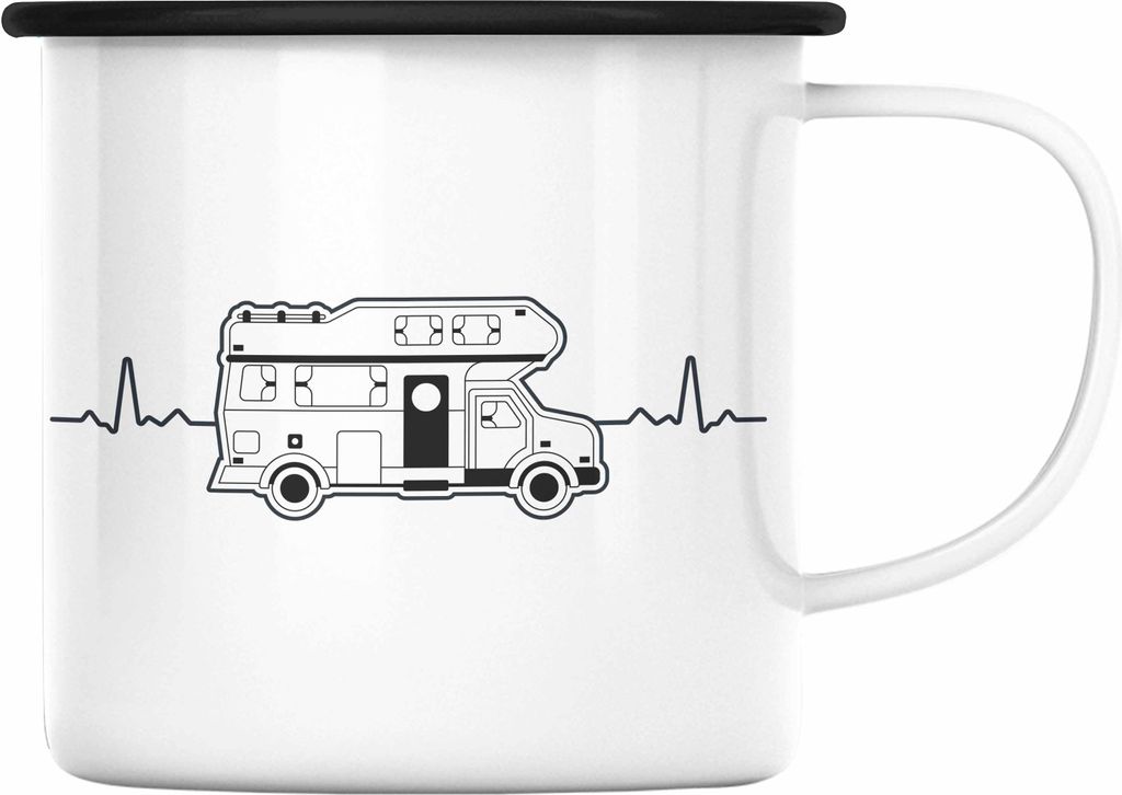 Trendation - Wohnwagen Camper Emaille Tasse Geschenke Wohnmobil für Männer Campingwagen Geschenkidee Zubehör Camping Opa Oma Rentner Herzschlag ...
