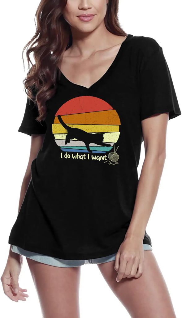 Damen Grafik T-Shirt V-Ausschnitt Ich mache was ich will Retro-Sonnenuntergang - süß – I Do What I Want Retro Sunset - Cute – Öko-Verantwort...
