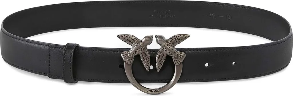 Cintura PINKO Love Berry H3 Pelle Nera Fibbia Old Silver - Shop Online