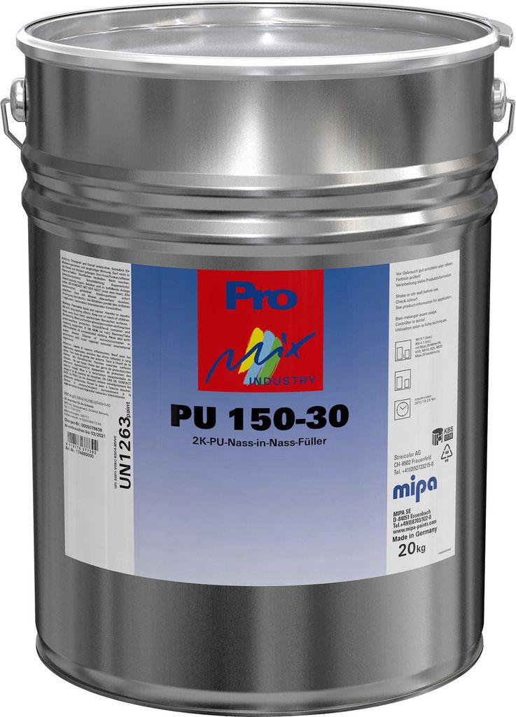 A metal drum with a label on the front.