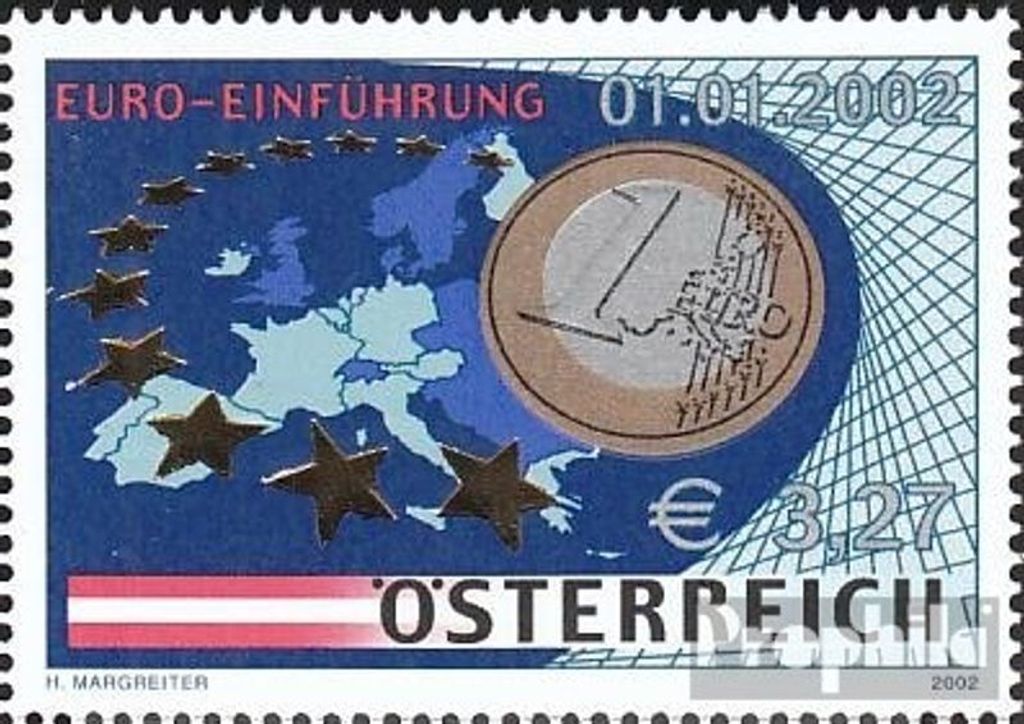 Briefmarken Österreich 2002 Mi 2368 (kompl.Ausg.) mit Gold-, Präge, und Rückseitendruck postfrisch Euromünzen