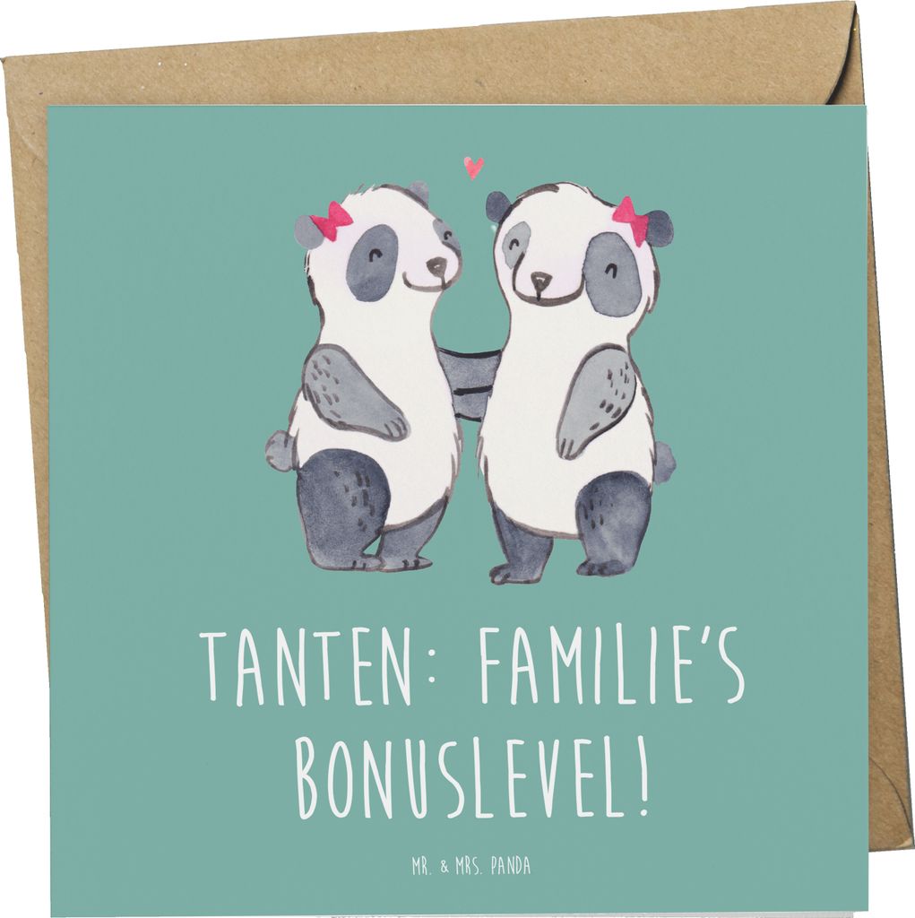 Mr. & Mrs. Panda Grußkarte Tante Bonuslevel - Meeresbrise - Geschenk, anlasskarte, Neffe, Geschenke, Familienmitglieder, Nichte, Klappkarte, Glüc...