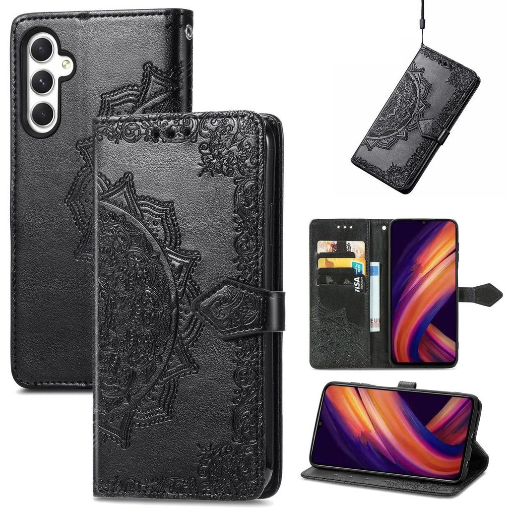 König Design Hülle kompatibel mit Samsung Galaxy A25 5G Kunstleder Handyhülle - Handy Case Schwarz