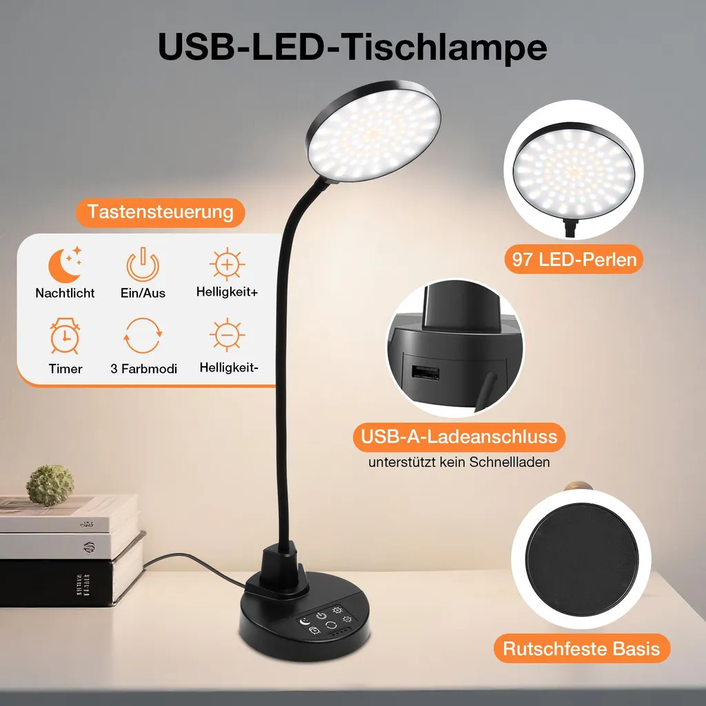 Lampada LED per Bambini Studiare con Porta USB - Luce Anti-Affaticamento - 3