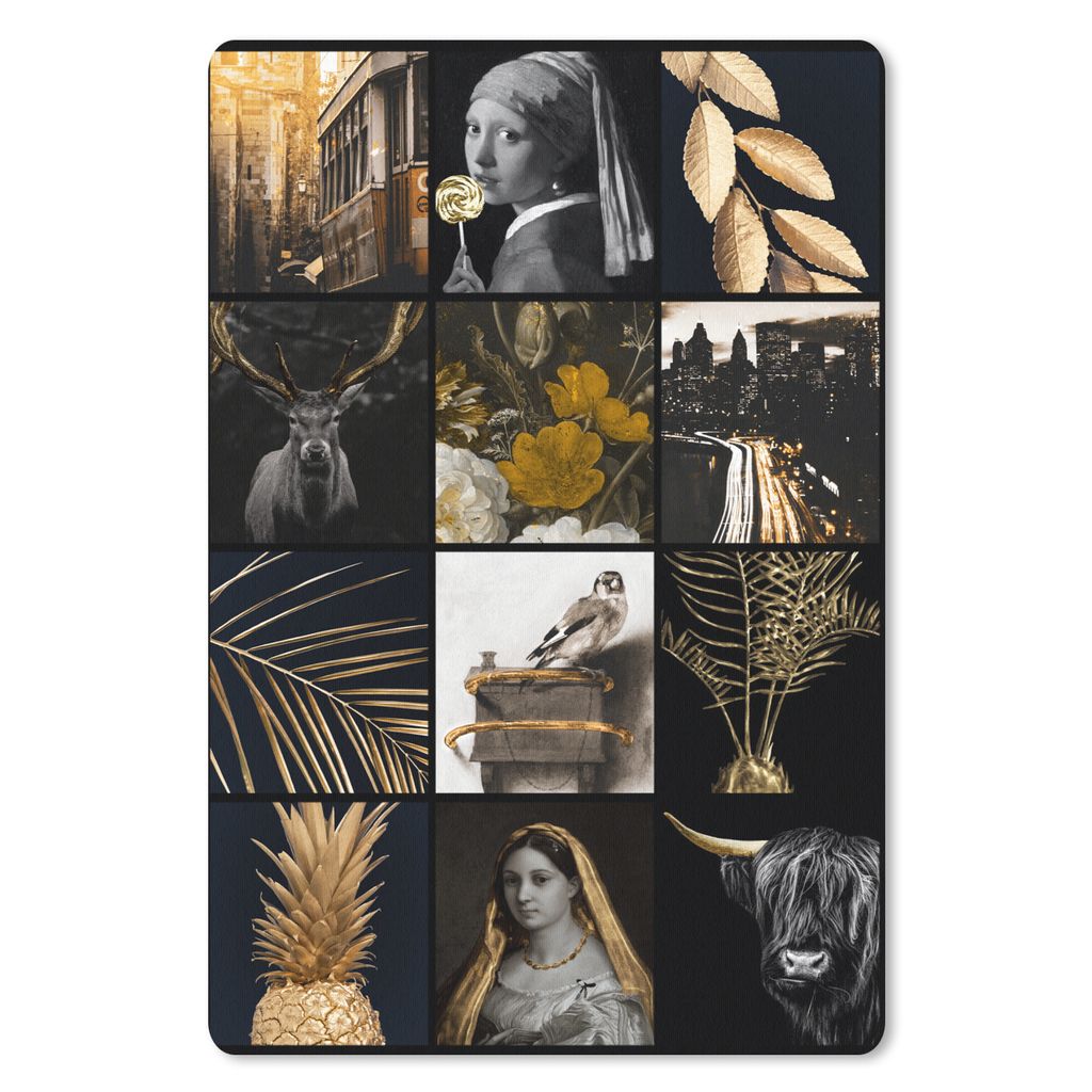 MuchoWow Mauspad Mousepad Collage - Gold - Kunst - Blumen 40x60 cm - Mousepads - Maus Mat - Pad - Mausunterlage - Schreibtisch Accesoire