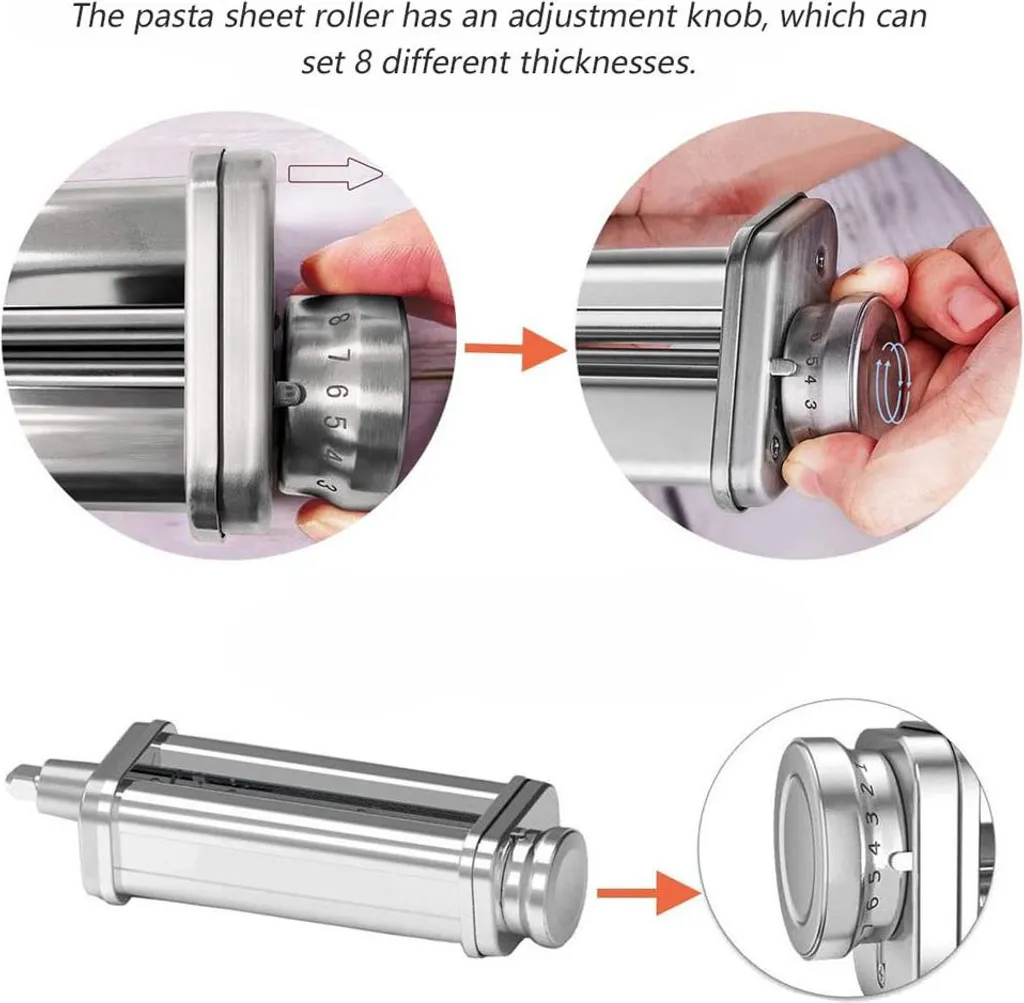 Rouleau à Pâtes 3-en-1 en Acier Inox Compatible avec Robot KitchenAid