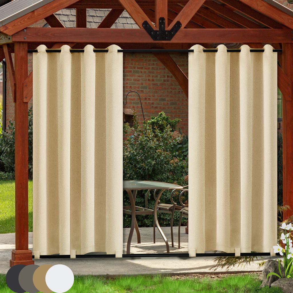 Outdoor Vorhang Wetterfest Sonnenschutz Vorhänge mit ösen Wasserfest Rutentasche Gardinen Balkon Terrasse Pavillon 1 Stück (Beige 132x274cm)