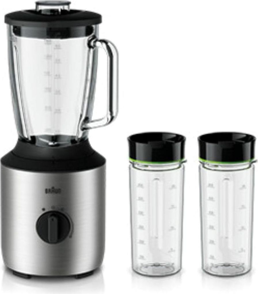 Braun PowerBlend 3 JB 3272 Standmixer - 1,5 l Glas-Mixaufsatz, Küchenhelfer zum Zerkleinern, Pürieren & Mixen, inkl. 2 Smoothie2Go Flaschen, 800