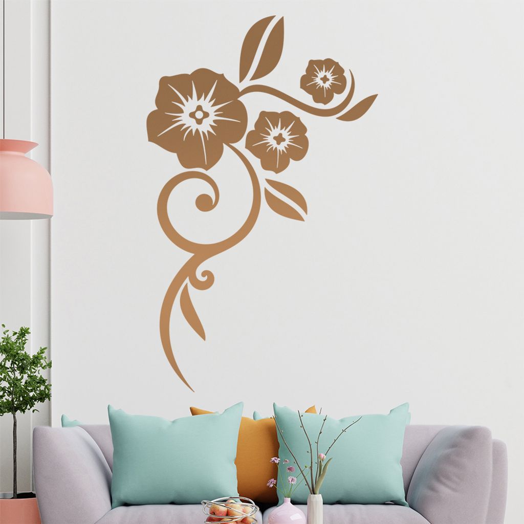 Blume - Linien Wandtattoo in 6 Größen - Wandaufkleber Wall Sticker - Dekoration, Küche, Wohnzimmer, Schlafzimmer, Badezimmer
