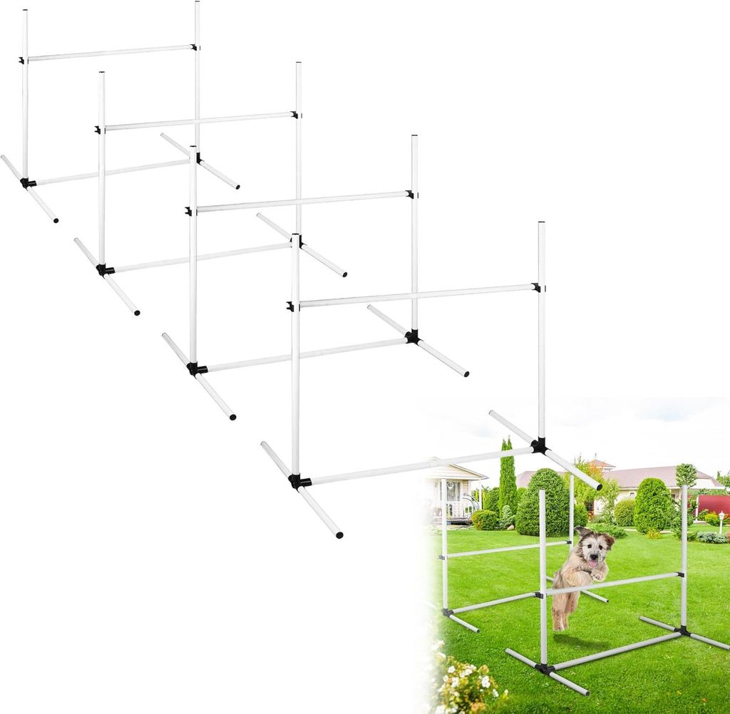 Sessamen-LP Agility Hürdenset Slalom Stangen Sprungstangen 4 x Hürdenset Trainingshilfe für Hunde Training Set, Trainingsstangen für konditione...
