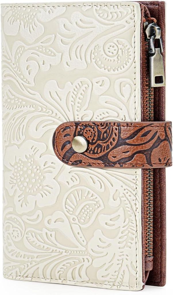 Damen Geldbörse mittelgroß aus veganem Leder, Vintage Portemonnaie mit RFID-Schutz, großer Kapazität, vielen Fächern ideal für Alltag und Reisen