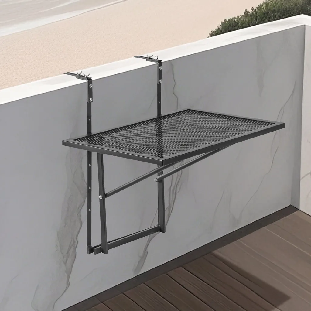 Table de balcon réglable en hauteur et pliable - Format compact 61cm - 8